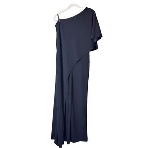 Adrianna Papell Size 8 Chic Black One Shoulder Overlay‎ Wide Leg Jumpsuit Gala